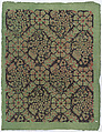 Sheet with overall floral pattern on green background, Anonymous , Italian, late 18th-mid 19th century, Relief print (wood or metal)