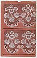 Red sheet with two borders with a white floral pattern atop a black lace pattern, Anonymous , Italian, late 18th-mid 19th century, Relief print (wood or metal)