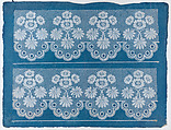 Blue sheet with two borders with a white floral and lace pattern, Anonymous , Italian, late 18th-mid 19th century, Relief print (wood or metal)