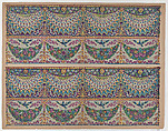 Sheet with five bouquets on a blue checkered background, Anonymous , Italian, late 18th-mid 19th century, Relief print (wood or metal)