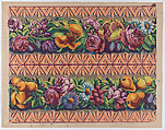 Sheet with a border with two garlands of fruit, leaves, and flowers, Anonymous , Italian, late 18th-mid 19th century, Relief print (wood or metal)