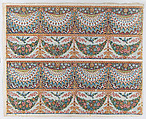 Sheet with a two borders with four hanging draperies,multicolor festoons, and birds, Anonymous , Italian, late 18th-mid 19th century, Relief print (wood or metal)