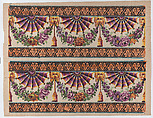 Sheet with two borders with three fans and floral garlands, Anonymous , Italian, late 18th-mid 19th century, Relief print (wood or metal)