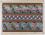 Sheet with a border with floral garlands and lace on a black background, Anonymous , Italian, late 18th-mid 19th century, Relief print (wood or metal)