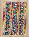 Sheet with a border with pink and multicolor floral garlands, Anonymous , Italian, late 18th-mid 19th century, Relief print (wood or metal)