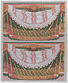 Sheet with two borders with a curved drapery against a curtain, Anonymous , Italian, late 18th-mid 19th century, Relief print (wood or metal)