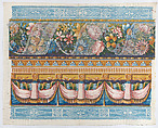 Sheet with lace atop a floral garland with drapery below, Anonymous , Italian, late 18th-mid 19th century, Relief print (wood or metal)