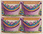 Sheet with two borders with purple drapery and floral designs, Anonymous , Italian, late 18th-mid 19th century, Relief print (wood or metal)