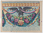 Sheet with an eagle atop a festoon of flowers, Anonymous , Italian, late 18th-mid 19th century, Relief print (wood or metal)