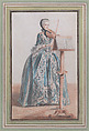 Woman Playing the Violin, Seen from the Front, Louis de Carmontelle French, Red and black chalk, graphite, and watercolor