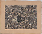 Collage of printed elements centered on a Man and Young Woman Reading the Bible, surrounded by scenes from rural life, Illman Brothers American, Steel engravings, trimmed and collaged