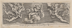 Plate 1: God Blessing on the Seventh Day, from Genesis Chapter 2, after a lost fresco in the basamento of Bay 1 of the Vatican Loggia, Pietro Santi Bartoli  Italian, Etching
