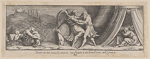 Plate 6: Jacob Wrestling with the Angel, from Genesis 32, after a lost fresco in the basamento of Bay 6 of the Vatican Loggia, Pietro Santi Bartoli  Italian, Etching