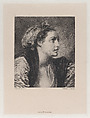 Head of a Woman, after Greuze, Jules-Ferdinand Jacquemart  French, Etching on chine collé