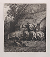 Woman Feeding Pigs, Charles Jacque French, Etching