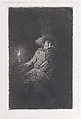A Man in a Cave, Charles Jacque  French, Etching
