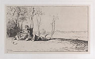 Rest, Charles Jacque French, Etching on chine collé