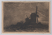 Two Windmills in Montmartre, Charles Jacque French, Etching