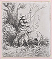 Swineherd, Charles Jacque French, Etching