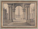 Architectural Capriccio with an Obelisk, Louis Joseph Le Lorrain  French, Pen and ink with wash