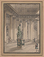 Classical Interior with a Statue of Hercules, Jean-Arnaud Raymond  French, Pen and black ink with watercolor