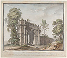 Design for a Triumphal Arch for the Gardens at Chateau d'Enghien, Belgium, Charles de Wailly French, Pen and ink, partially over charcoal underdrawing, watercolor