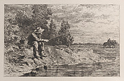 Fishing for Roach, Charles Jacque French, Etching