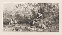 Small Pig Herd, Charles Jacque  French, Etching
