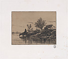 The Watering Hole, Charles Jacque French, Drypoint on chine collé