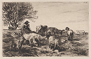 Herd of Sheep, Charles Jacque French, Drypoint