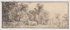 Two Horses in the Woods, Charles Jacque French, Etching