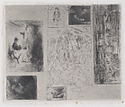 Composite plate: Woman and Children (a), Old Musician (b), Frying Merchant (c),  Landscape (d), Landscape (e), Praying Monk (f), and Scavenger (g), Charles Jacque  French, Drypoint
