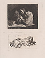 Bust of a Man (a) and Sleeping Dog (b), Charles Jacque French, Etching