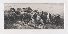 The Watering Hole, Charles Jacque  French, Etching