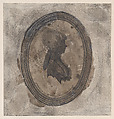 Silhouette of a young woman facing right in an oval frame, Isabella Beetham British, Etching