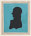 Silhouette of a man facing left, Asmus Jakob Carstens  Danish-German, Cut paper on turquoise background