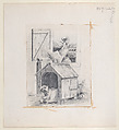Dog in doghouse; cock singing at window, J. J. Grandville (French, Nancy 1803–1847 Vanves), Graphite