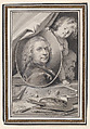 Self-portrait within a Decorative Allegorical Surround, Jacob de Wit Dutch, Pen and brown and gray ink, brush and gray wash, with some body color, over traces of graphite; framing lines in gray ink; outlines indented for transfer; laid down on another piece of paper