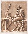 Copy of an Antique Bas Relief: Dionysus Seated by a Table, Jan de Bisschop Dutch, Brush and brown wash over traces of black chalk; framing lines in brown ink