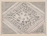 Ceiling Design with Figures along a Lozenge-Shaped Balustrade (recto); Alternative Design with Groups of Figures along a Lozenge-Shaped Window (verso), Leonaert Bramer (Dutch, Delft 1596–1674 Delft), Brush and gray and black ink, with gray wash; verso: brush and gray and some black ink, with gray wash on yellow prepared paper