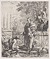 Standing Woman with a Child near a Fountain, Dancker Danckerts Dutch, Etching
