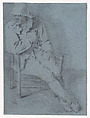 Study of a seated man, one hand resting inside his jacket (recto); Unfinished study on a seated man (verso), Cornelis Bega Dutch, Black chalk, with touches of white chalk, on blue paper