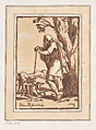Elderly Shepherd Leaning on a Staff, Anton Maria Zanetti the Elder Italian, Chiaroscuro woodcut printed from three blocks in tan, light brown, and brown, with gold border and watercolor frame