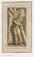 St. Andrew, Facing Forward, Head Turned to Left, Anton Maria Zanetti the Elder Italian, Chiaroscuro woodcut from three blocks in black, green, ochre, with border in gold ink and watercolor frame