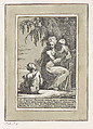 A Woman Standing at the Foot of a Tree Holding an Infant, with a Seated Boy, Anton Maria Zanetti the Elder (Italian, Venice 1680–1767 Venice), Chiaroscuro woodcut, with black line block and olive green tone block