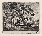 Three figures seated beneath a tree with a body of water at left and sheep at right, Jean Louis de Marne (called Demarnette)  French, Etching
