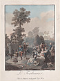 Le Tambourin, Charles Melchior Descourtis French, Color aquatint, etching, and engraving
