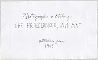 Photographs and Etchings, Jim Dine (American, born Cincinnati, Ohio, 1935), Etching and gelatin silver prints