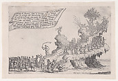 Le Char du Mont Parnasse (The Chariot of Mount Parnassus), from "Guerre de Beauté" (Guerra di Bellezza) (War of Beauty), Jacques Callot  French, Etching; first state of two (Lieure)