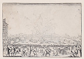 Le Feu d'Artifice sur l'Arno (Fireworks on the Arno), from "Les Caprices" Series A, The Florence Set, Jacques Callot  French, Etching